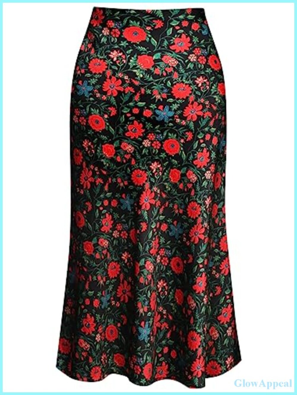 Silk Blend Midi Skirt High Waist A-Line Elastic Waist